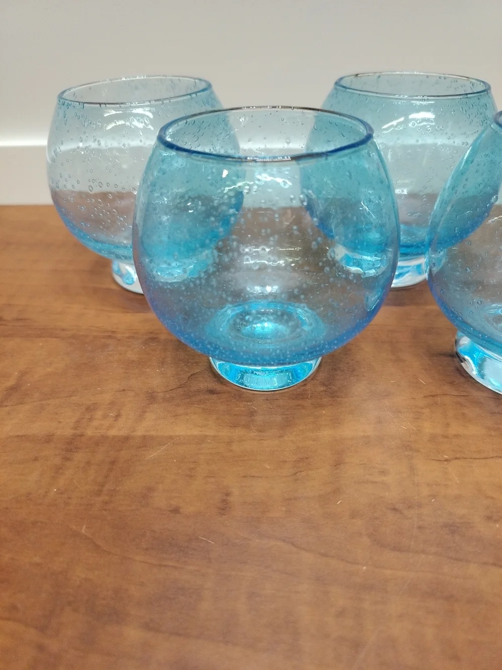 Crate & Barrel CABANA Aqua Bubble Glass Votive Holder Set of 4 Made In Poland